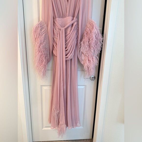 NWOT BRONX AND BANCO Geisha Pink Maxi Dress Feathered Gown | Retail $1100 - Picture 11 of 16